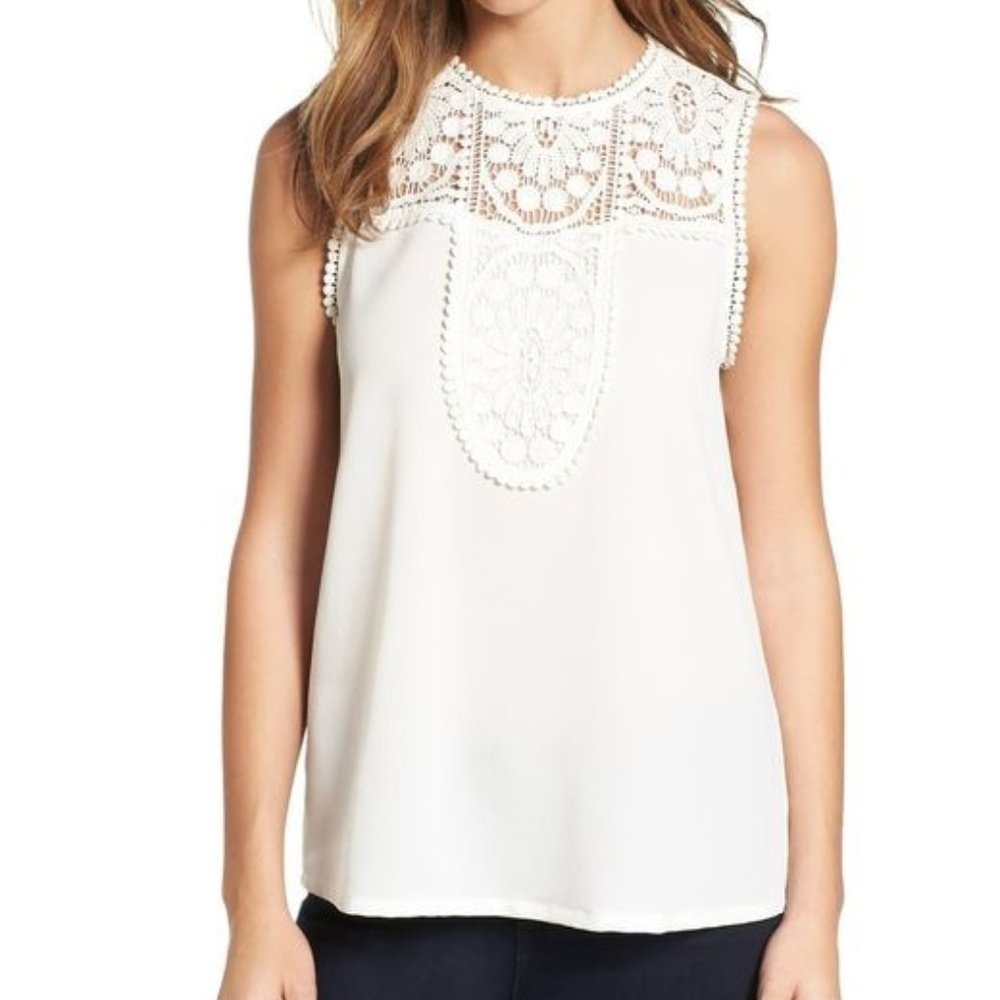 NWT Halogen Ivory Cloud Lace & Crepe Top